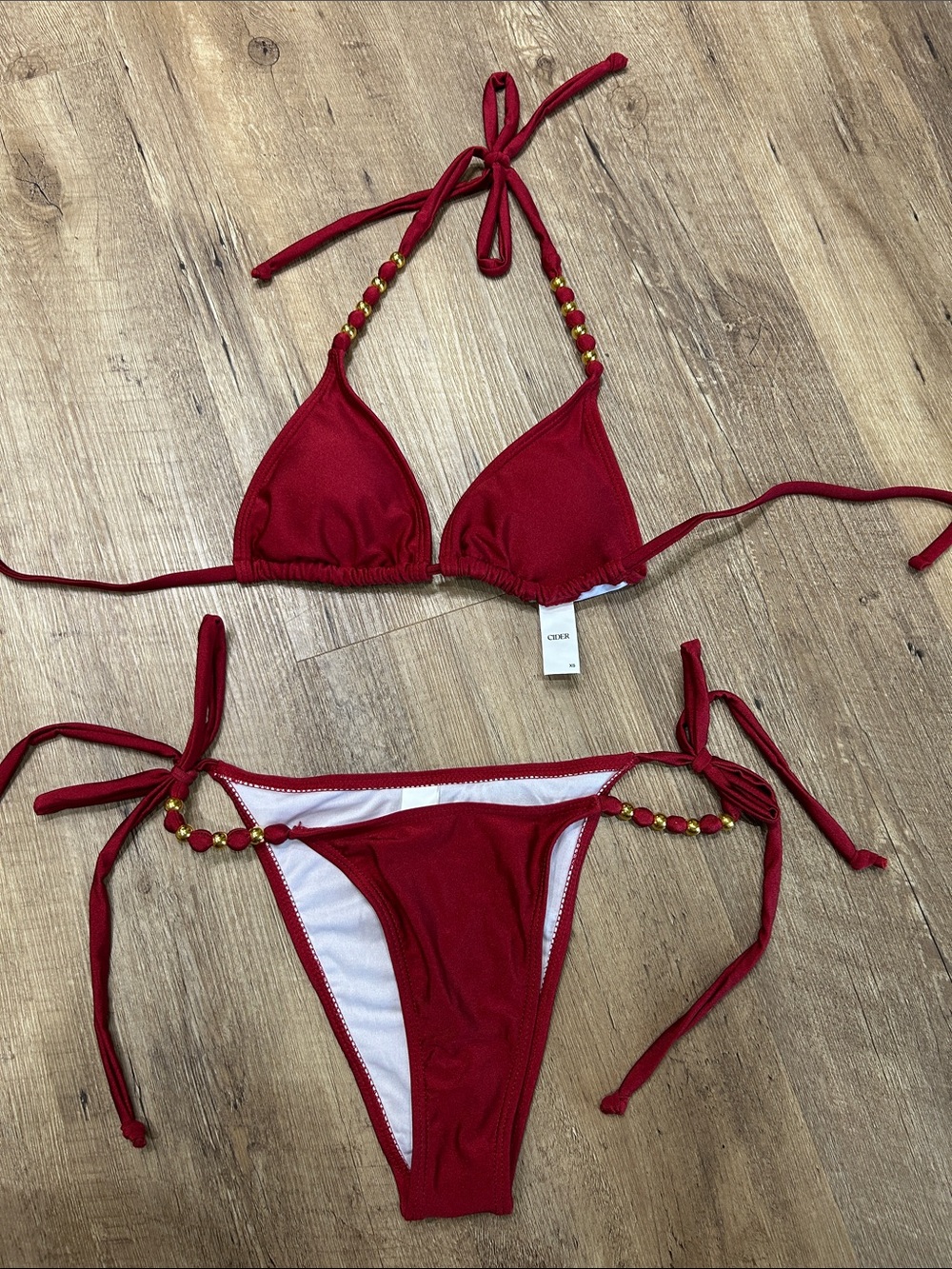 Cider Red Beaded Triangle Bikini Set